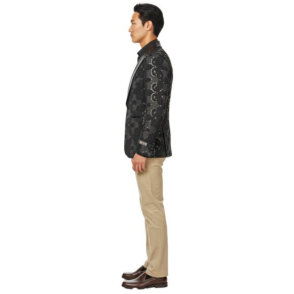Empire™ Textured Paisley Shawl Lapel Hybrid Fit Blazer, Black, MEDIUM - Picture 3 of 5